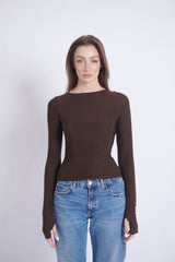 Double-Layer Long Sleeve Top - Chocolate Brown