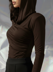 Thea Dark Brown - Hood Up Side - Black Pants