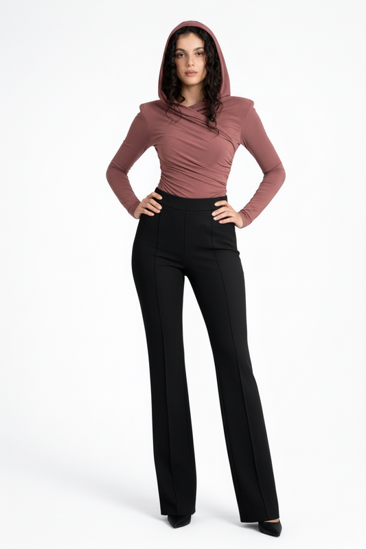 Monaco French Seam Pants tailored black straight leg trousers with elongating French seam detail casual formal pants – Sand