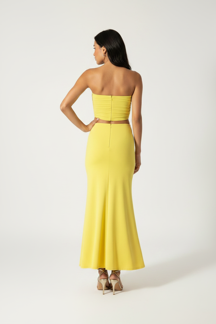 Summer Yellow Serena Double Layer Flowy Skirt - Premium Lycra