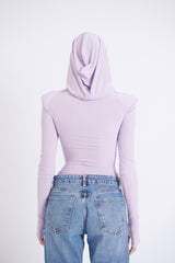 Lilac Thea Bodysuit – structured shoulder stretch bodysuit with hourglass silhouette | sand
