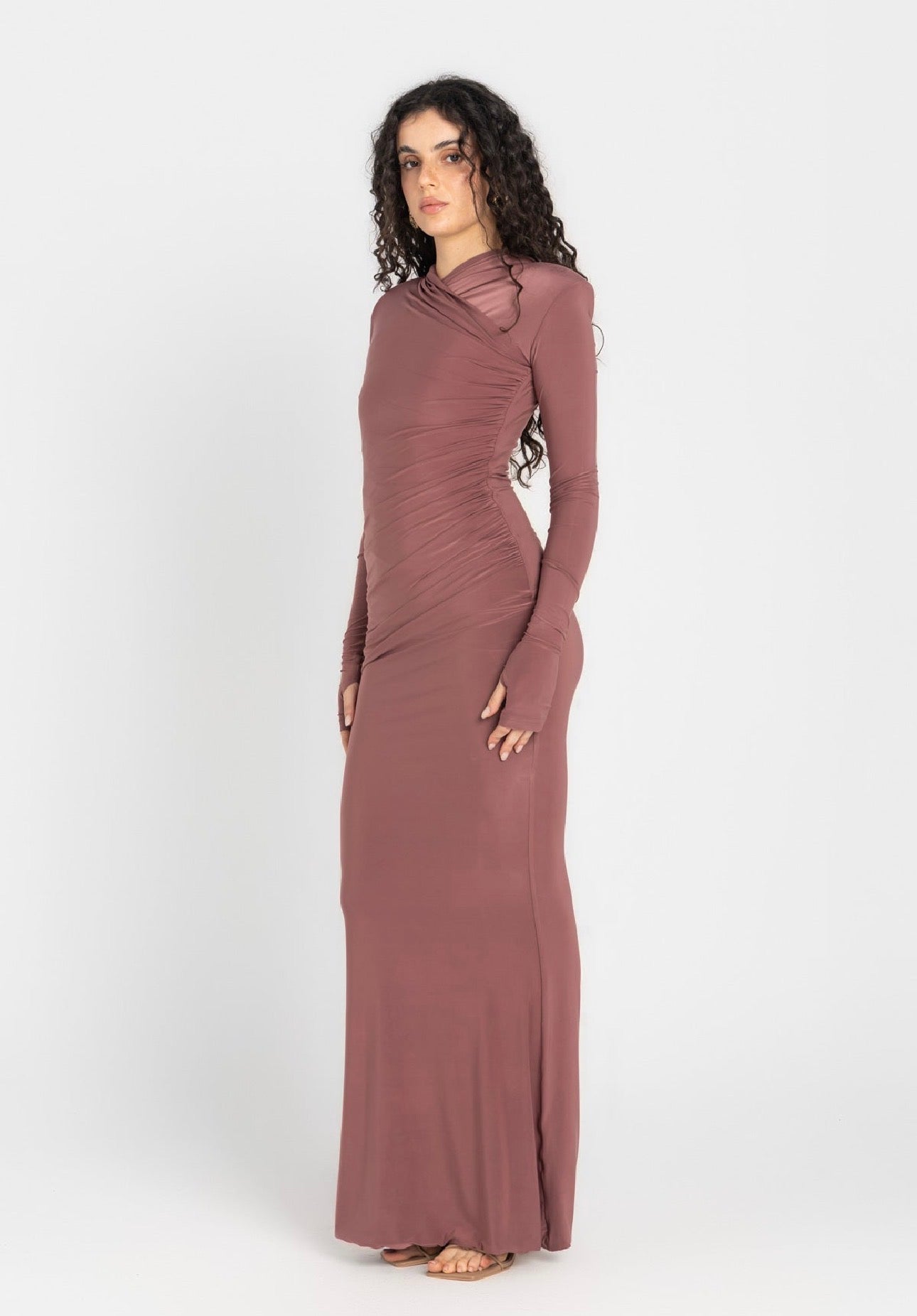 Bordeaux Hooded Bodycon Dress - Dusty Rosewood