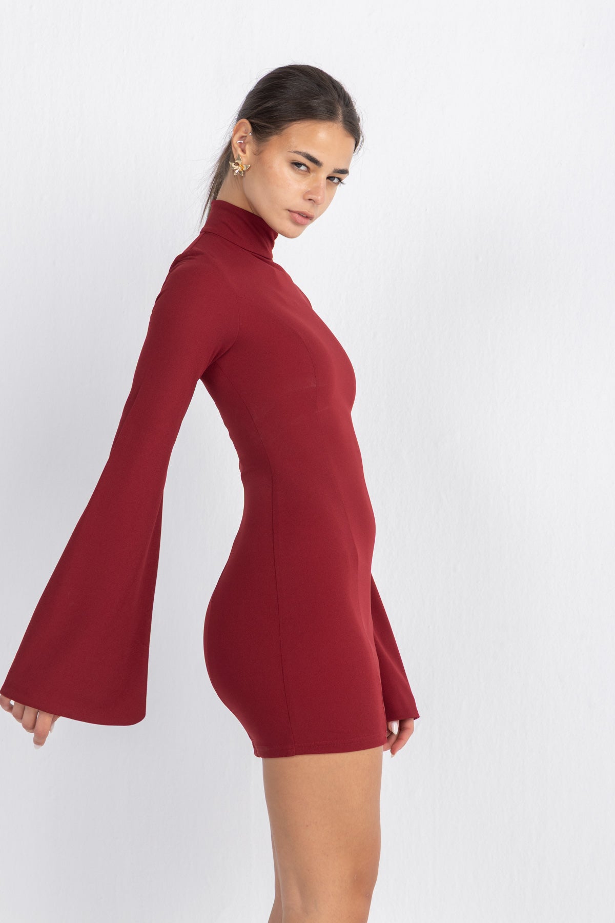 Cascade Mini Body-Cone Dress |  Burgundy