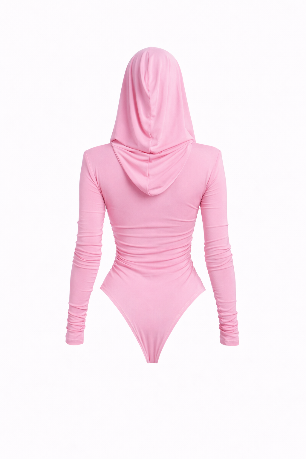 Bubble Gum Pink Thea Bodysuit – structured shoulder stretch bodysuit with hourglass silhouette | sand
