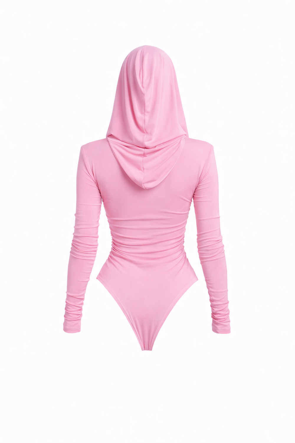 Bubble Gum Pink Thea Bodysuit – structured shoulder stretch bodysuit with hourglass silhouette | sand
