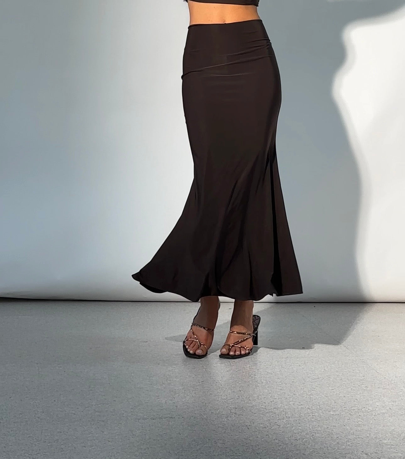Serena Double Layer Flowy Skirt - Premium Lycra - Chocolate Brown