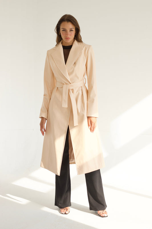 Tiffany Leather Coat - Beige