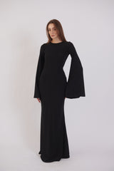 Valentina Long Sleeve Maxi Dress - Black - Flowy Double Layered  Gown