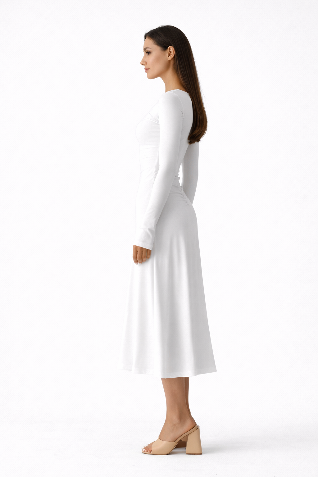 White Kate Dress | Fitted & Flowy Double-Layer Lycra Dress