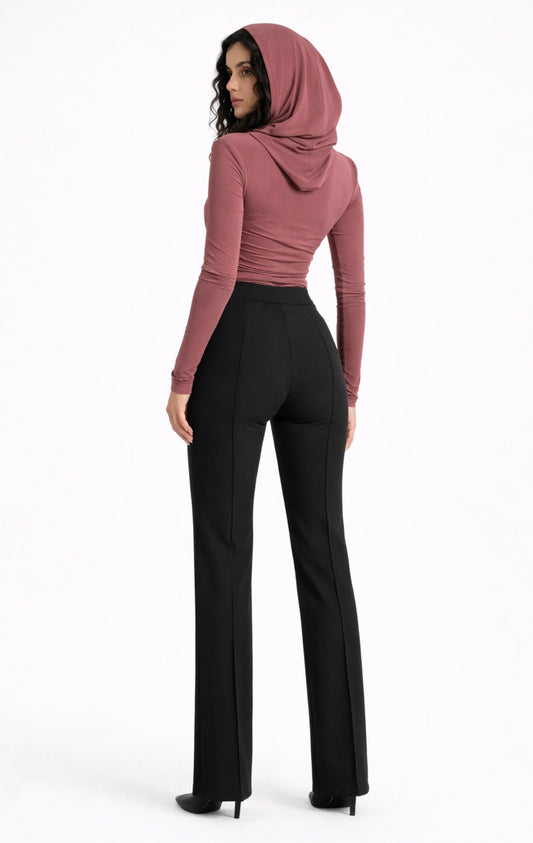 Monaco French Seam Pants tailored black straight leg trousers with elongating French seam detail casual formal pants – Sand