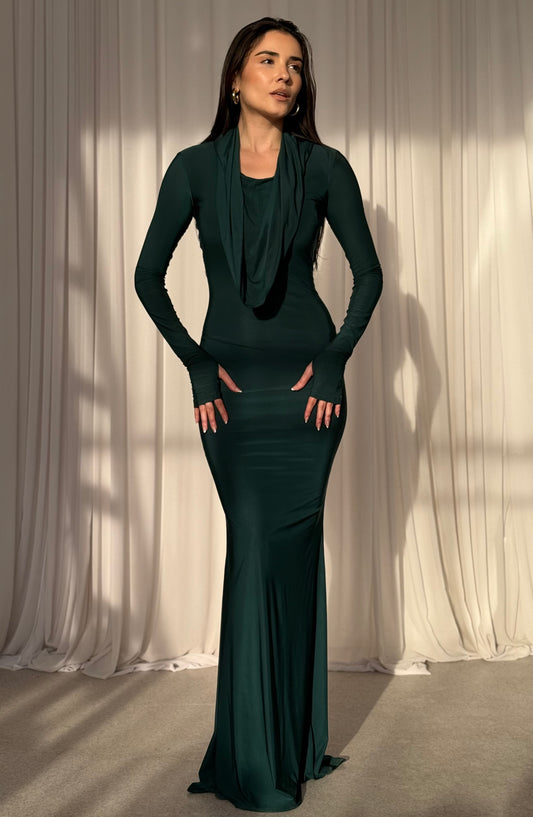 Bordeaux Hooded Bodycon Dress - Emerald Green