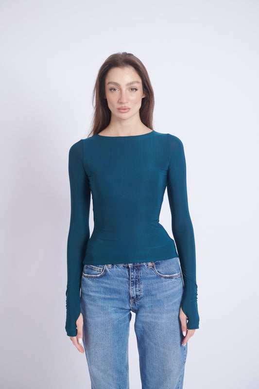 Double-Layer Long Sleeve Top – Petroleum