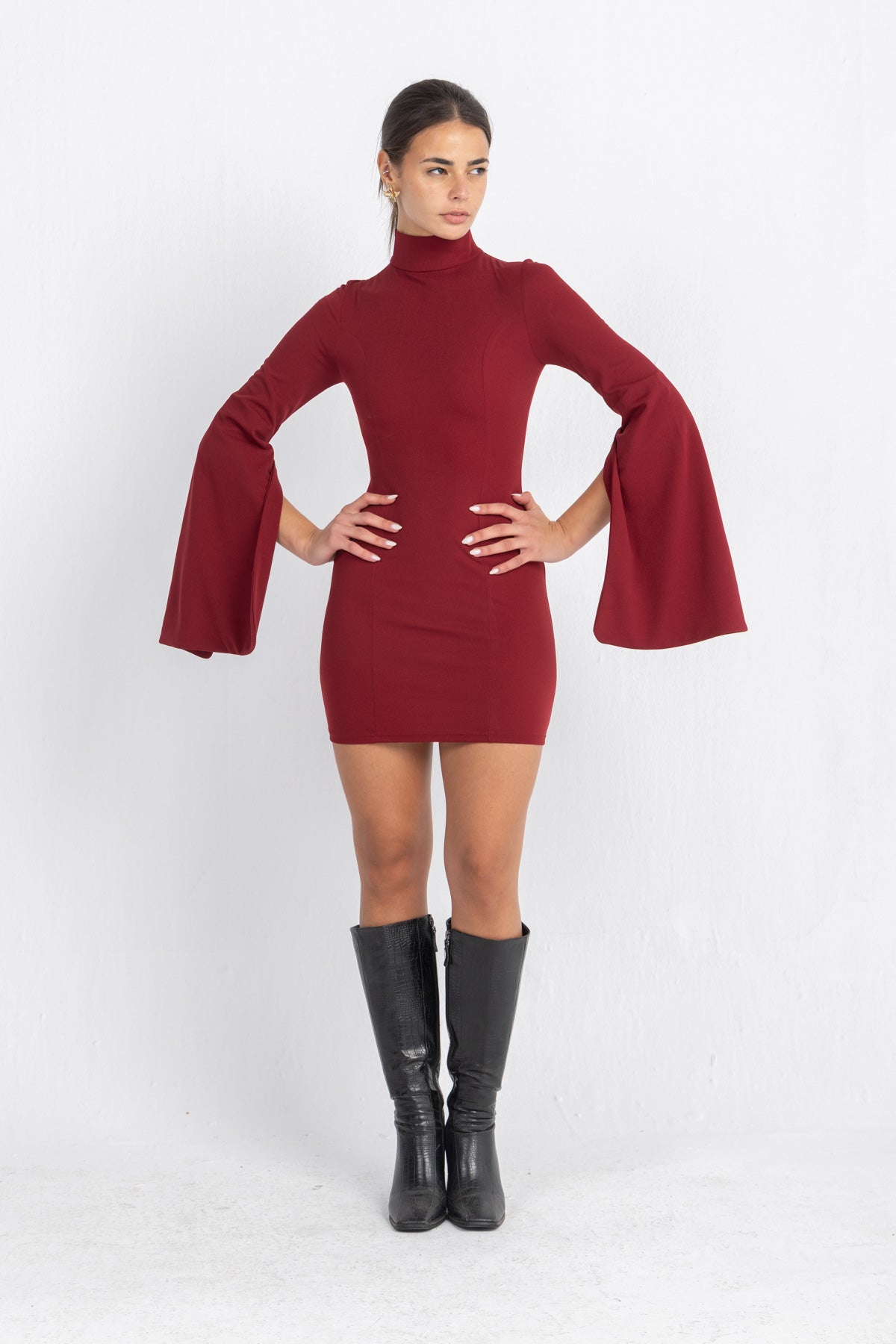 Cascade Mini Body-Cone Dress |  Burgundy