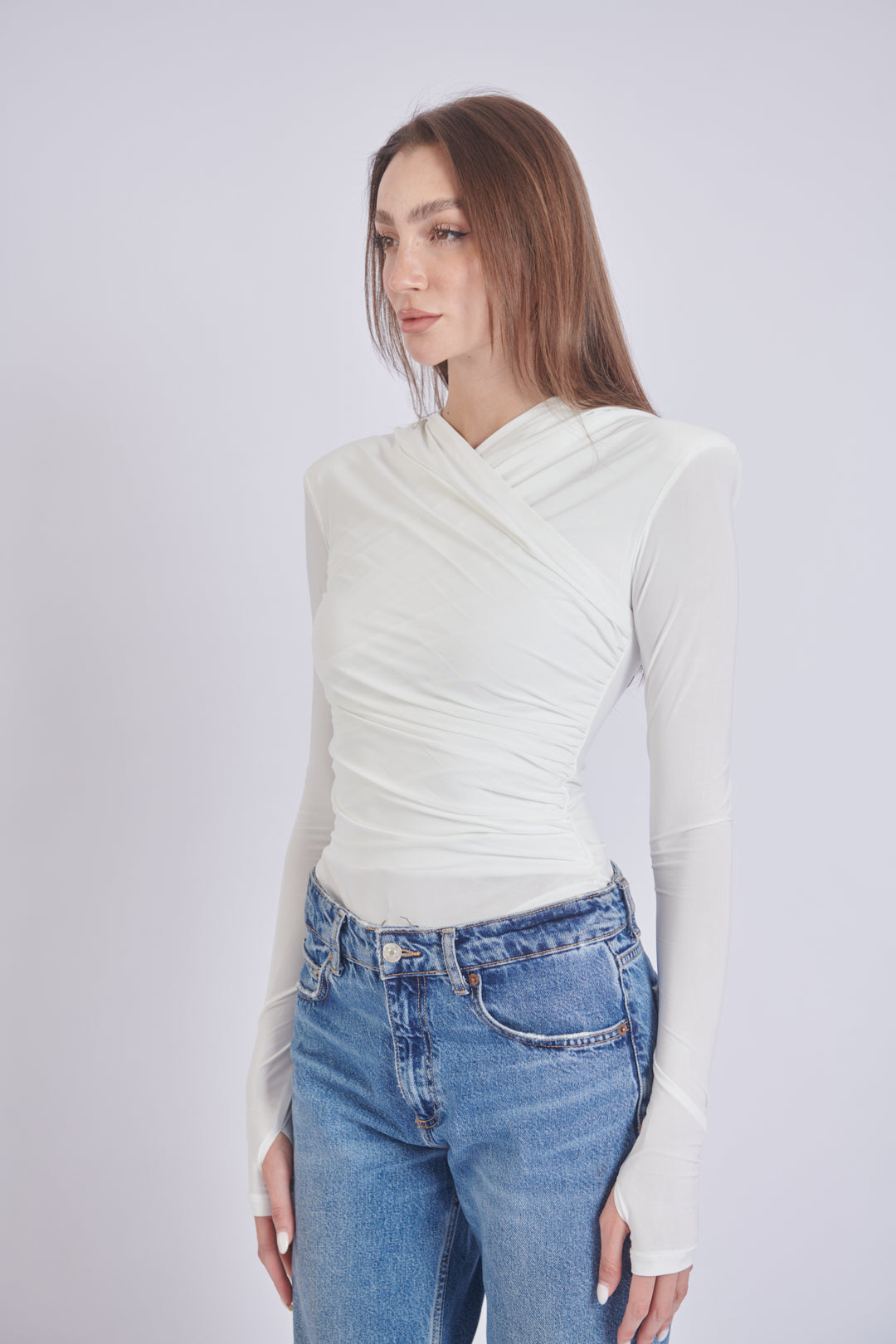 Thea Bodysuit - White Structured Shoulder Bodysuit