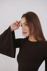 Valentina Long Sleeve Maxi Dress - Chocolate Brown - Flowy Double Layered Gown