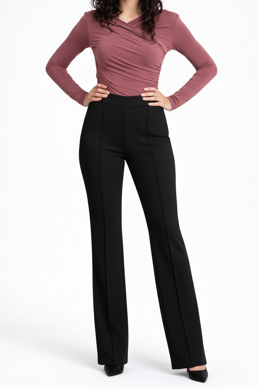 Monaco French Seam Pants tailored black straight leg trousers with elongating French seam detail casual formal pants – Sand