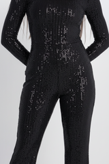 Cher Long Sleeve Sequin Jumpsuit – Black Glam One-Piece