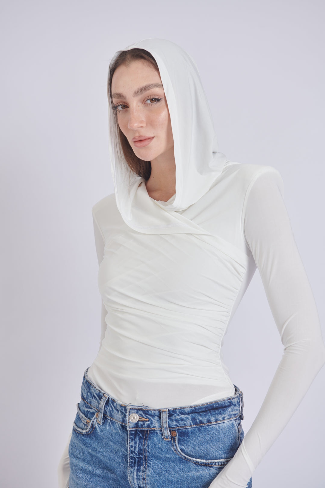 Thea Bodysuit - White Structured Shoulder Bodysuit