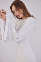 Valentina Long Sleeve Maxi Dress - White - Flowy Double Layered Gown
