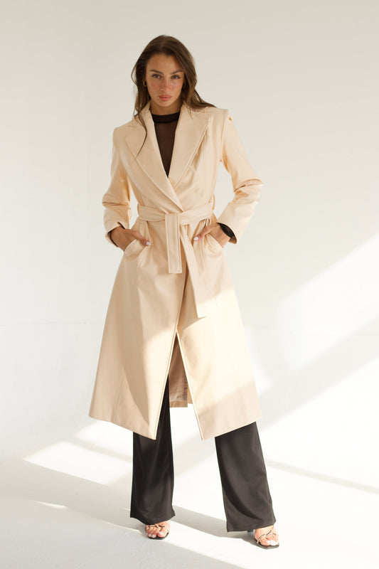 Tiffany Leather Coat - Beige