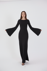 Valentina Long Sleeve Maxi Dress - Black - Flowy Double Layered  Gown