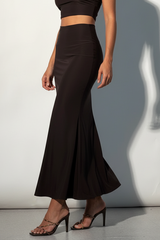 Serena Double Layer Flowy Skirt - Premium Lycra - Chocolate Brown