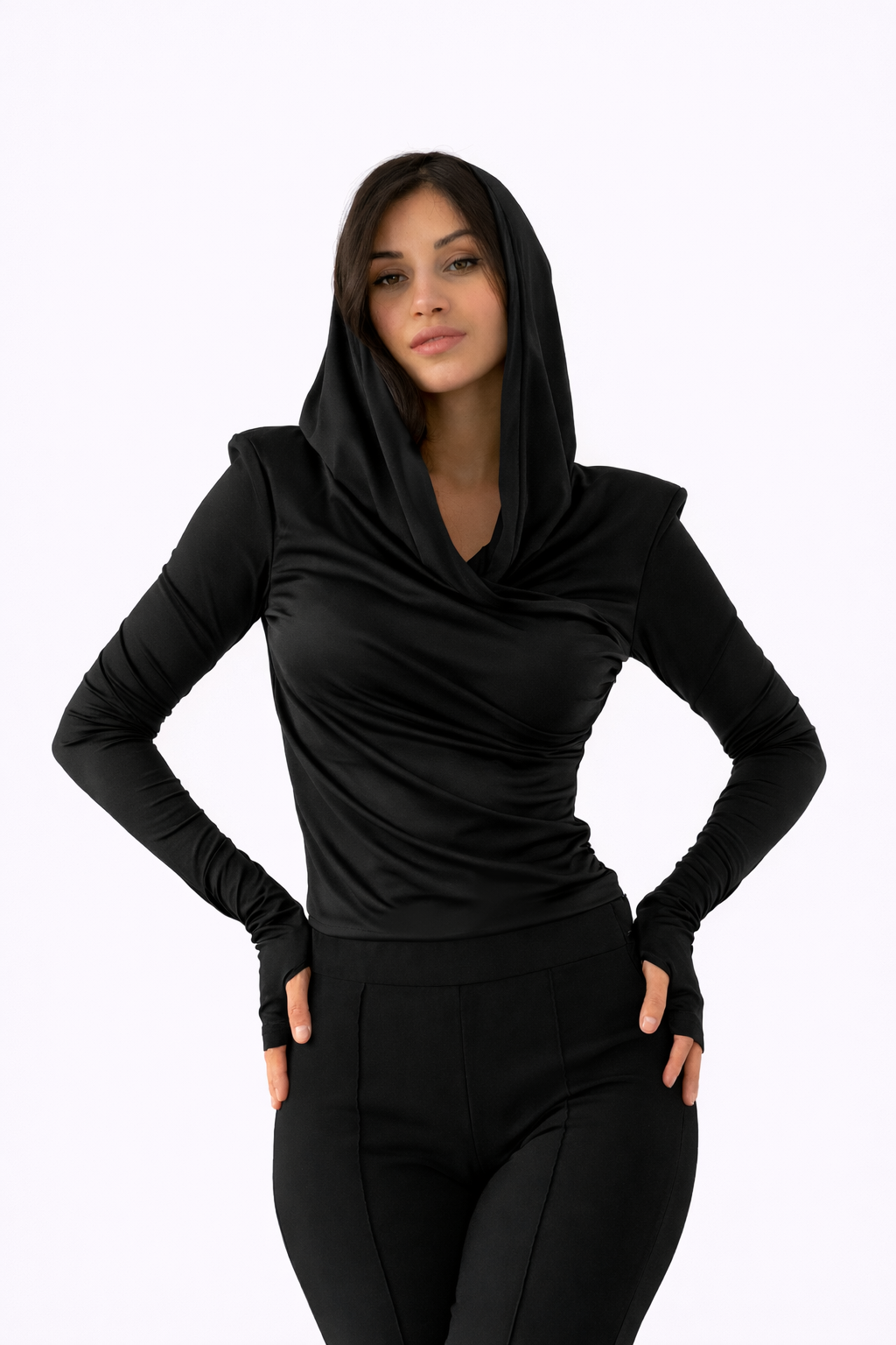 Thea Bodysuit - Black Structured Shoulder Bodysuit