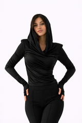 Thea Bodysuit - Black Structured Shoulder Bodysuit