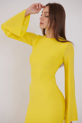 Valentina Long Sleeve Maxi Dress - Summer Yellow - Flowy Double Layered Gown