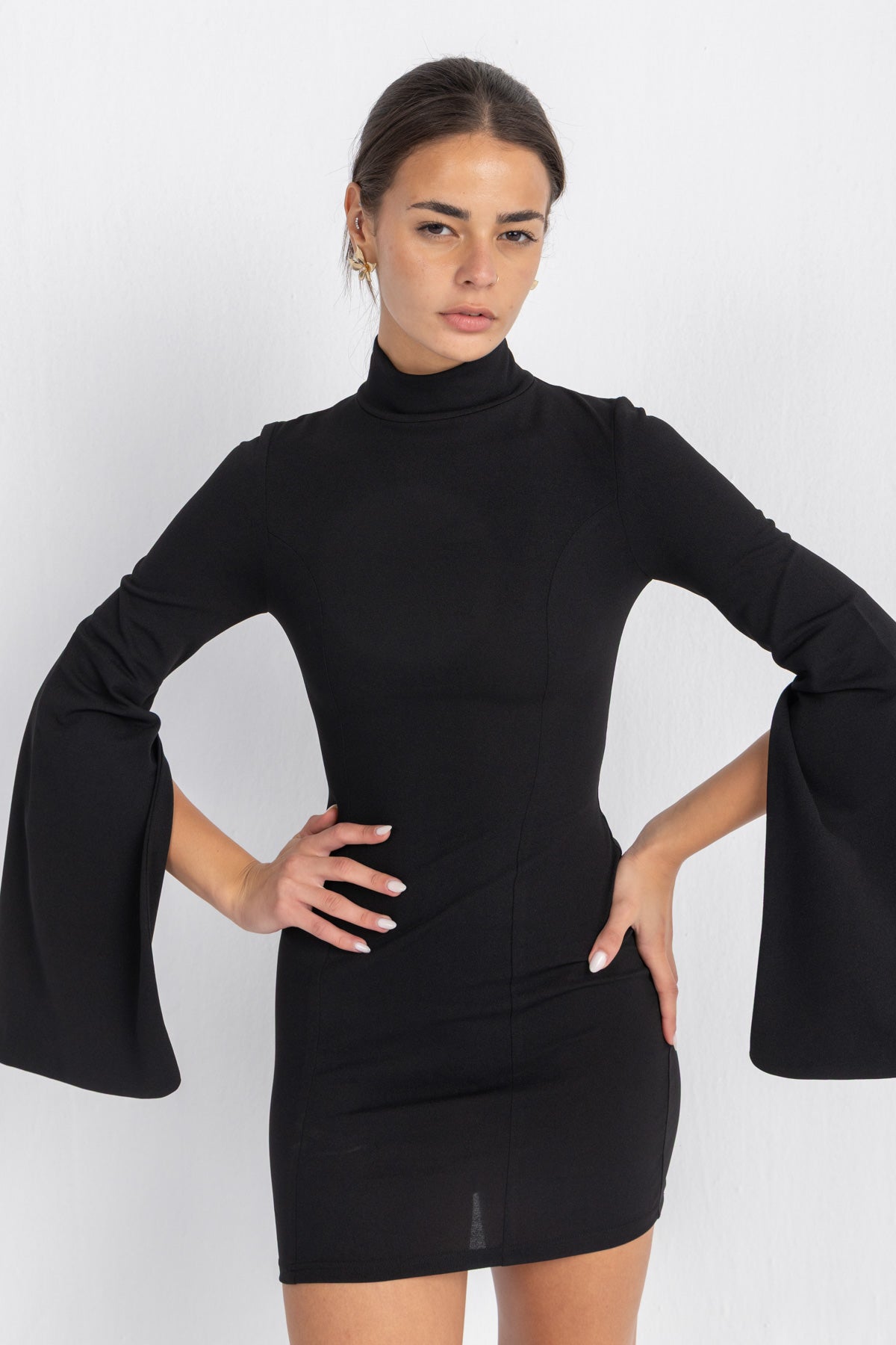 Cascade Mini Body-Cone Dress | Black
