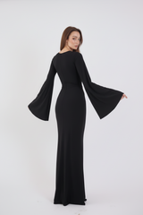 Valentina Long Sleeve Maxi Dress - Black - Flowy Double Layered  Gown