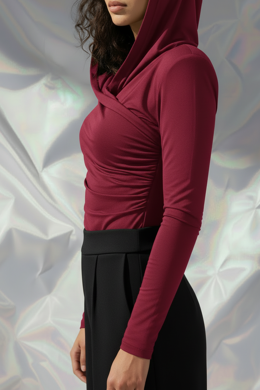 Thea Bodysuit - Burgundy Structured Shoulder Bodysuit