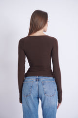 Double-Layer Long Sleeve Top – Chocolate Brown