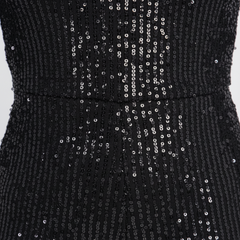 Cher Long Sleeve Sequin Jumpsuit – Black Glam One-Piece