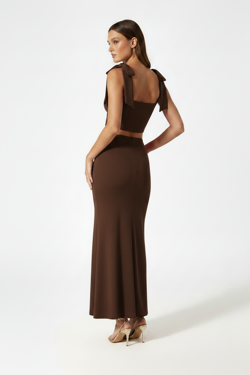 Serena Double Layer Flowy Skirt - Premium Lycra - Chocolate Brown