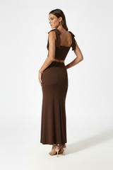 Serena Double Layer Flowy Skirt - Premium Lycra - Chocolate Brown