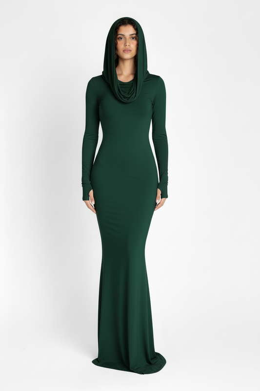 Bordeaux Hooded Bodycon Dress - Emerald Green