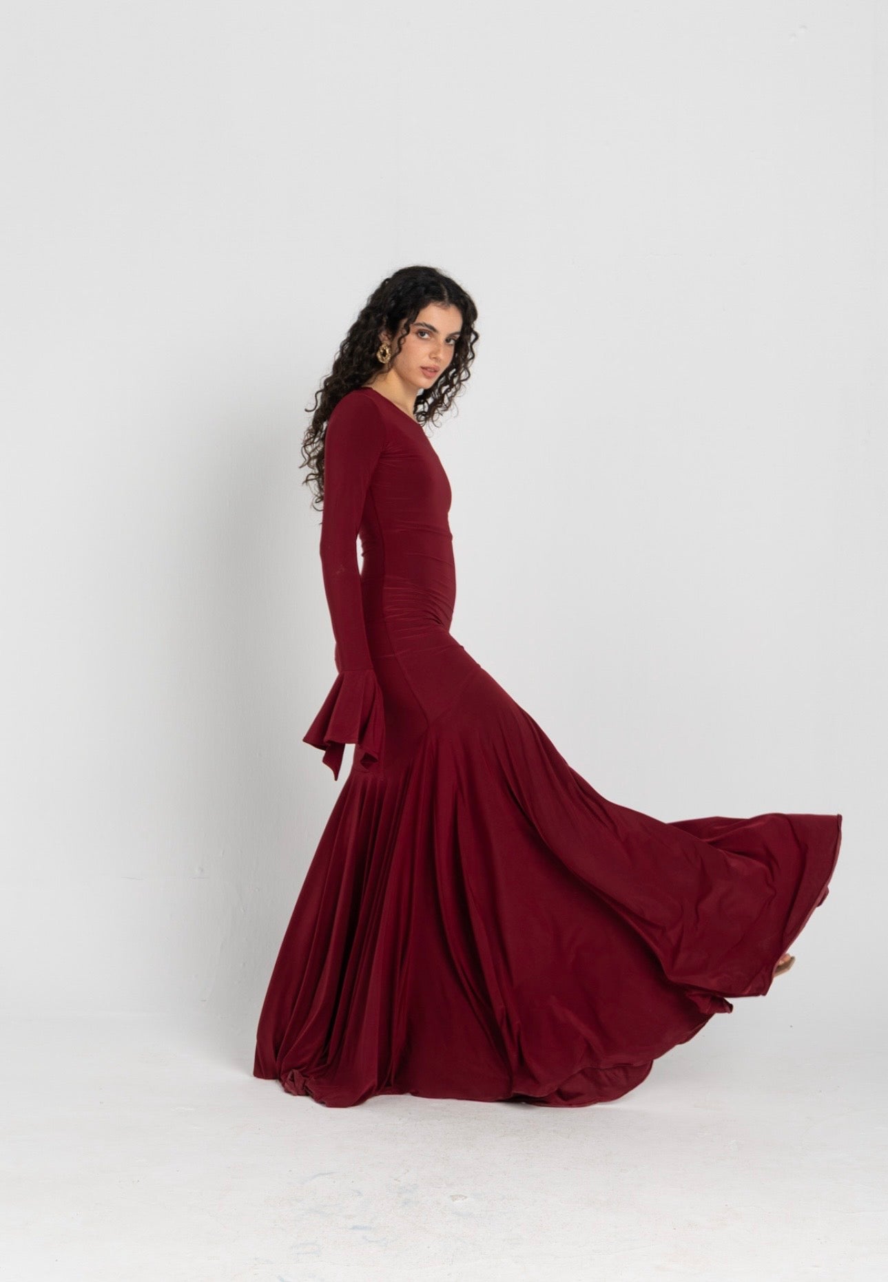 Azalea Dress – Burgundy | 10-Meter Dramatic Mermaid Flare