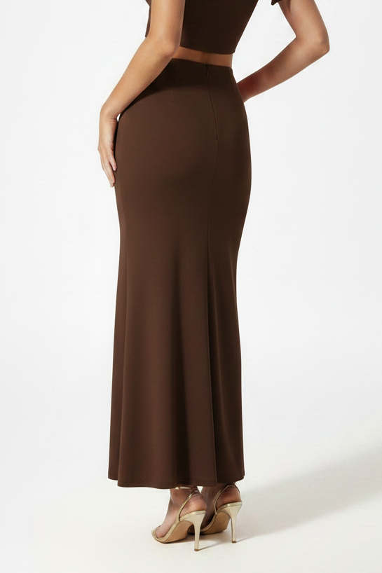 Serena Double Layer Flowy Skirt - Premium Lycra - Chocolate Brown