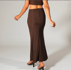 Serena Double Layer Flowy Skirt - Premium Lycra - Chocolate Brown