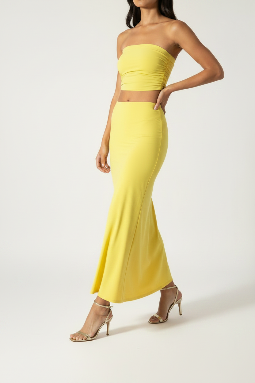 Summer Yellow Serena Double Layer Flowy Skirt - Premium Lycra