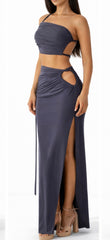 Selena Two-Piece Set in Blue Grey – Structured Summer Co-ord