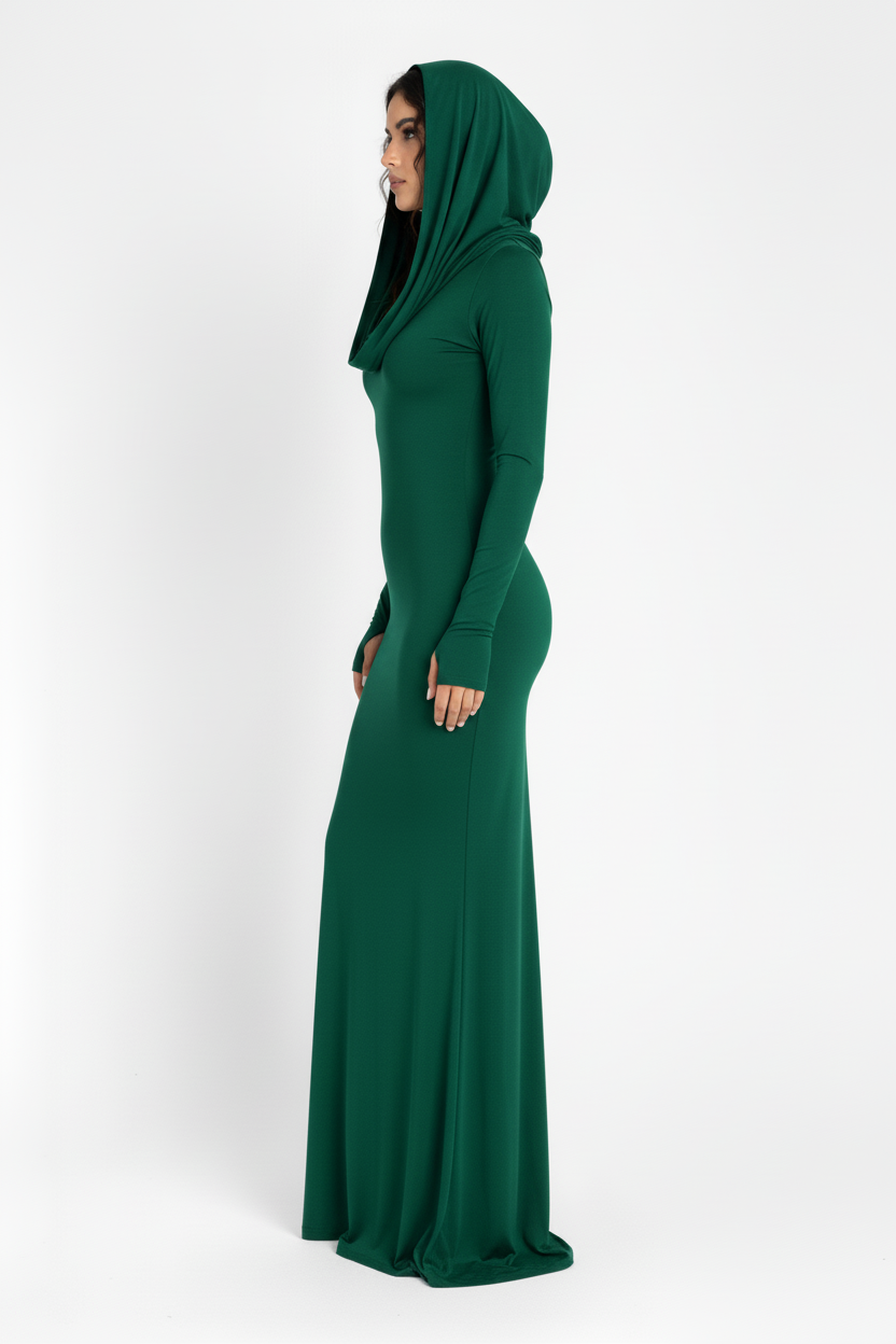 Bordeaux Hooded Bodycon Dress - Emerald Green