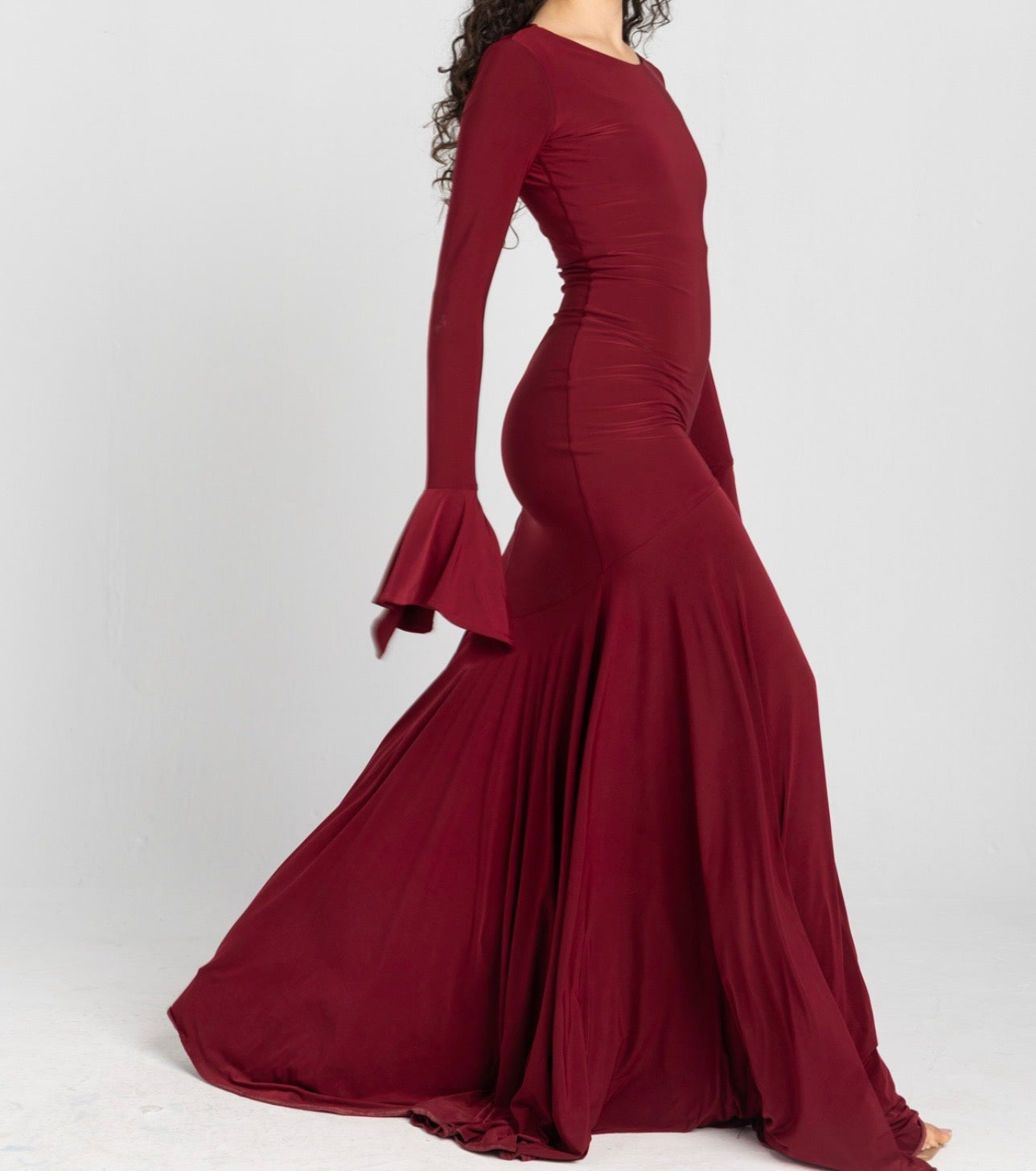 Azalea Dress – Burgundy | 10-Meter Dramatic Mermaid Flare