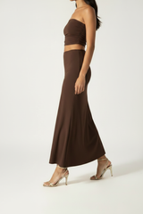 Serena Double Layer Flowy Skirt - Premium Lycra - Chocolate Brown