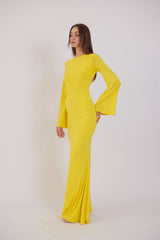 Valentina Long Sleeve Maxi Dress - Summer Yellow - Flowy Double Layered Gown