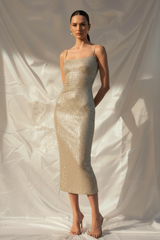 Champagne Strapped Cher Dress - Sequin Bodycon Dress