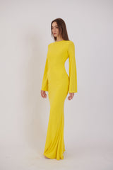 Valentina Long Sleeve Maxi Dress - Summer Yellow - Flowy Double Layered Gown