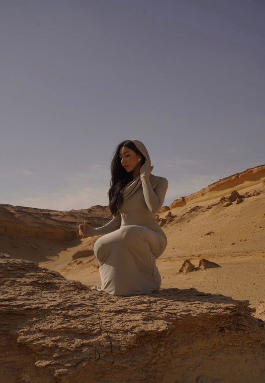 Bordeaux Hooded Bodycon Dress - Nude