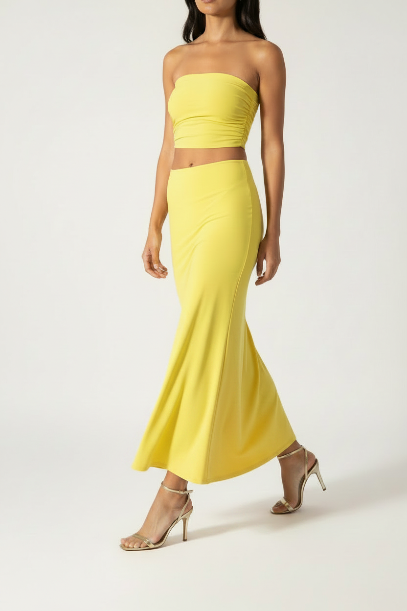 Summer Yellow Serena Double Layer Flowy Skirt - Premium Lycra
